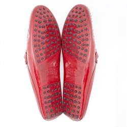 Tod's Red Patent Leather Double T Flat Loafer Mules Size 40