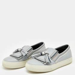 Pre Owned Tod's Grey Leather Tassel Slip On Sneakers Size 38