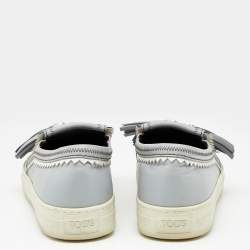 Pre Owned Tod's Grey Leather Tassel Slip On Sneakers Size 38