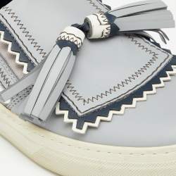Pre Owned Tod's Grey Leather Tassel Slip On Sneakers Size 38