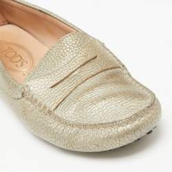 Tod's Metallic Grey Leather Penny Loafers Size 36.5