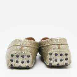 Tod's Metallic Grey Leather Penny Loafers Size 36.5