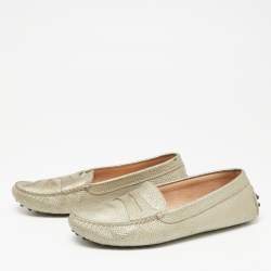 Tod's Metallic Grey Leather Penny Loafers Size 36.5