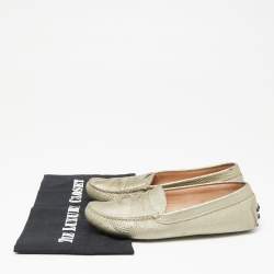 Tod's Metallic Grey Leather Penny Loafers Size 36.5