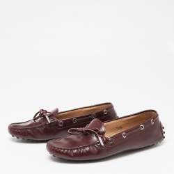 Tod's Burgundy Leather Bow Slip-On Loafers Size 37.5