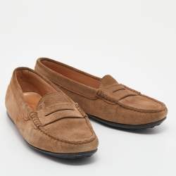 Tod's Light Brown Suede Slip On Loafers Size 35