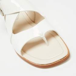 Pre Owned Tod's White Patent Leather Cross Buckle Anklet Strap Flat Sandals Size 36.5 