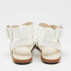 Pre Owned Tod's White Patent Leather Cross Buckle Anklet Strap Flat Sandals Size 36.5 