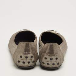 Pre Owned حذاء باليرينا فلات تودز سويدي وجلد نوبوك أسود/فضي بغطاء مقدمة مقاس 38.5