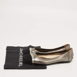 Pre Owned حذاء باليرينا فلات تودز سويدي وجلد نوبوك أسود/فضي بغطاء مقدمة مقاس 38.5