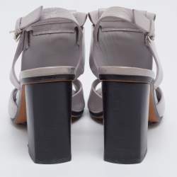 Tod's Grey Leather Fringe Detail Ankle Strap Sandals Size 37
