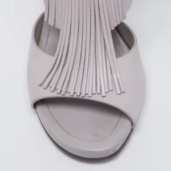 Tod's Grey Leather Fringe Detail Ankle Strap Sandals Size 37