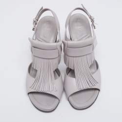 Tod's Grey Leather Fringe Detail Ankle Strap Sandals Size 37