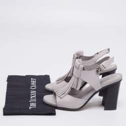 Tod's Grey Leather Fringe Detail Ankle Strap Sandals Size 37