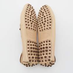 Pre Owned Tod's Beige Leather Gommino Bow Slip On Loafers Size 37
