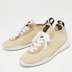 Pre Owned Tod's Beige/Black Canvas Lace Up Sneakers Size 36.5