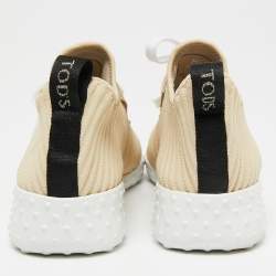 Pre Owned Tod's Beige/Black Canvas Lace Up Sneakers Size 36.5