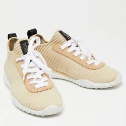Pre Owned Tod's Beige/Black Canvas Lace Up Sneakers Size 36.5