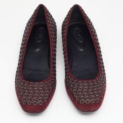 Pre Owned Tod's  Burgundy Suede Chain Link Ballet Flats Size 39