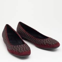 Pre Owned Tod's  Burgundy Suede Chain Link Ballet Flats Size 39