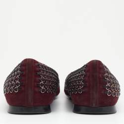 Pre Owned Tod's  Burgundy Suede Chain Link Ballet Flats Size 39