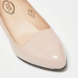 Pre Owned Tod's Poudre Beige Glossy Leather Wedge Pumps Size 36.5