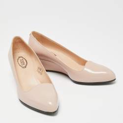 Pre Owned Tod's Poudre Beige Glossy Leather Wedge Pumps Size 36.5