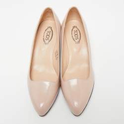 Pre Owned Tod's Poudre Beige Glossy Leather Wedge Pumps Size 36.5