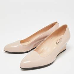 Pre Owned Tod's Poudre Beige Glossy Leather Wedge Pumps Size 36.5