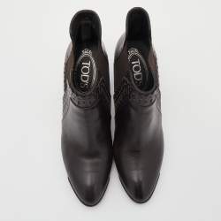 Pre Owned Tod's Dark Brown Leather Chelsea Ankle Length Boots Size 37