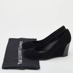 Pre Owned Tod's Black Suede Wedge Pumps Size 37