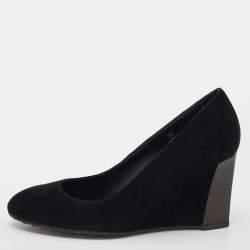 Pre Owned Tod's Black Suede Wedge Pumps Size 37