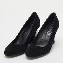 Pre Owned Tod's Black Suede Wedge Pumps Size 37