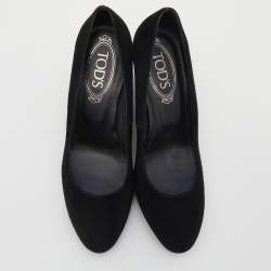 Pre Owned Tod's Black Suede Wedge Pumps Size 37