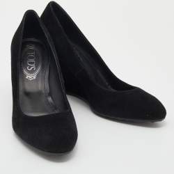 Pre Owned Tod's Black Suede Wedge Pumps Size 37