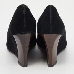 Pre Owned Tod's Black Suede Wedge Pumps Size 37