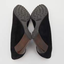 Pre Owned Tod's Black Suede Wedge Pumps Size 37