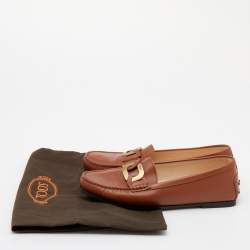 Pre Owned Tod's Brown Leather Kate Gommino Slip On Loafers Size 37