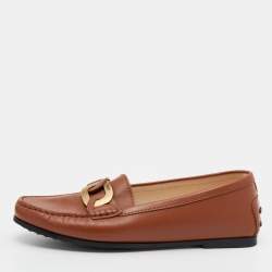 Pre Owned Tod's Brown Leather Kate Gommino Slip On Loafers Size 37