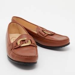 Pre Owned Tod's Brown Leather Kate Gommino Slip On Loafers Size 37