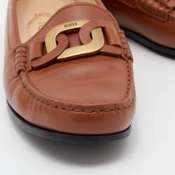 Pre Owned Tod's Brown Leather Kate Gommino Slip On Loafers Size 37