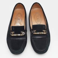 Pre Owned Tod's Black Suede Safety Pin Loafers Size 35