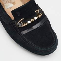 Pre Owned Tod's Black Suede Safety Pin Loafers Size 35