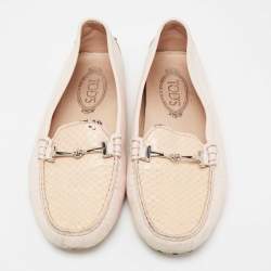 مملوكة مسبقًا Tod's Pink/Beige Python and Leather Double T Loafers Size 39