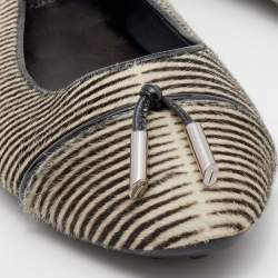 Pre Owned Tod's White/Black Calf Hair And Patent Leather Bow Flats Size 39