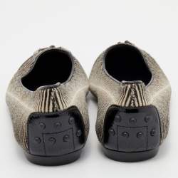 Pre Owned Tod's White/Black Calf Hair And Patent Leather Bow Flats Size 39