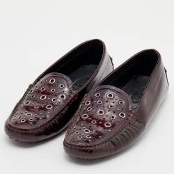 Tod's Burgundy Patent Leather Laser Cut Loafers Size 36.5