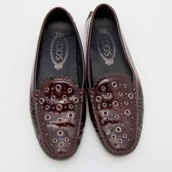 Tod's Burgundy Patent Leather Laser Cut Loafers Size 36.5