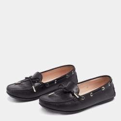 Pre Owned Tod's Black Leather Bow Loafers Size 38