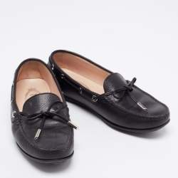 Pre Owned Tod's Black Leather Bow Loafers Size 38